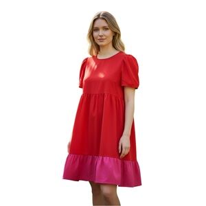 Tash + Sophie Color-Block Baby Doll Mini Dress, Color Red & Pink, Size Large‎